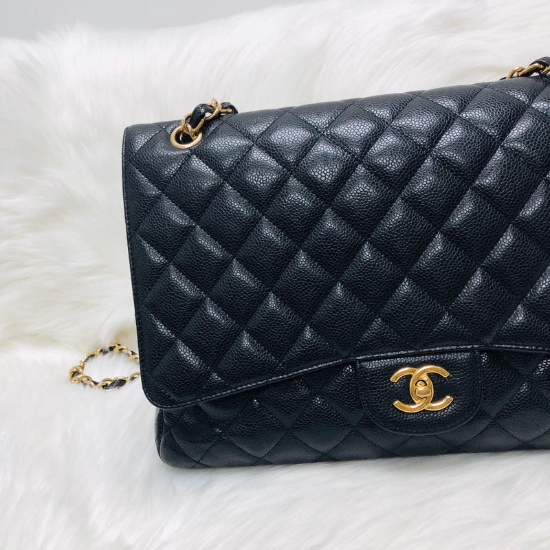 Single Flap Maxi in Black Caviar Leather with GHW