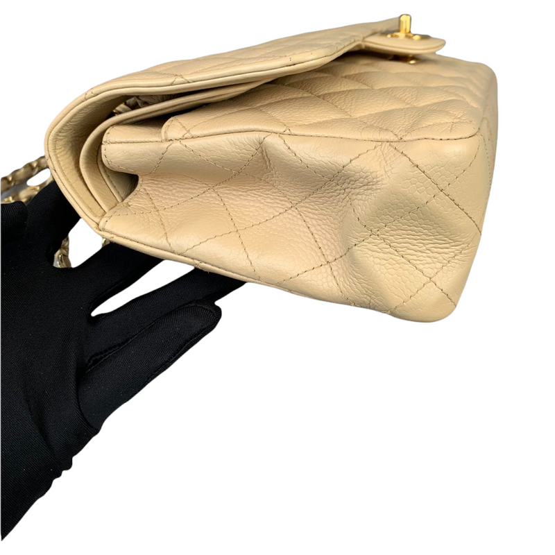 Classic Double Flap Caviar Medium Beige GHW