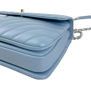 Small Trendy CC Chevron Lambskin Blue GHW