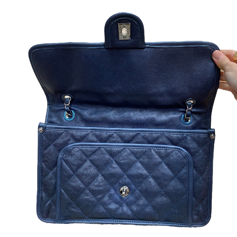 French Riviera Flap Caviar Navy Blue SHW