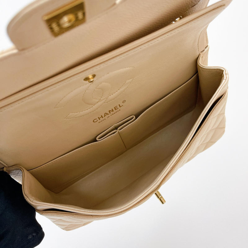 Double Flap Medium Caviar Beige GHW
