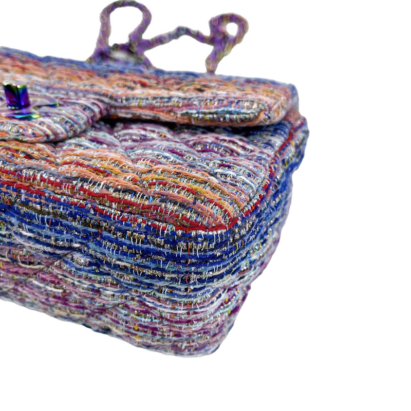 Mini Rectangle Flap Tweed Purple Rainbow Hardware