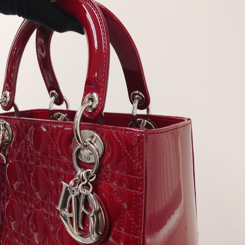 Cannage Lady Dior Medium in Patent Red with SHW
