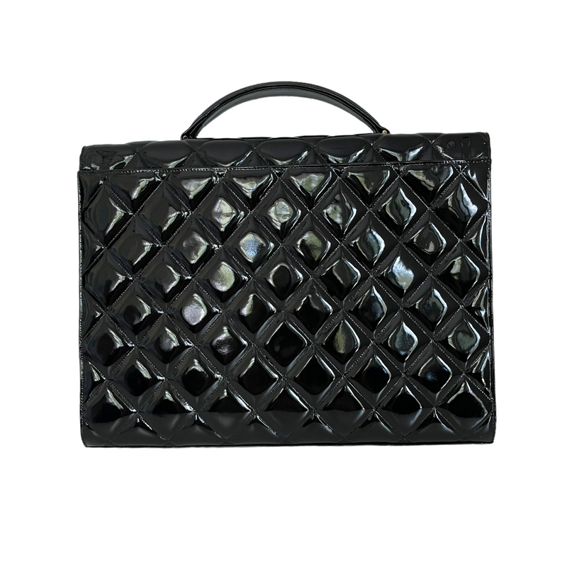 Vintage Briefcase Quilted Patent Black GHW