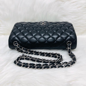 Jumbo Double Flap in Black Lambskin with SHW