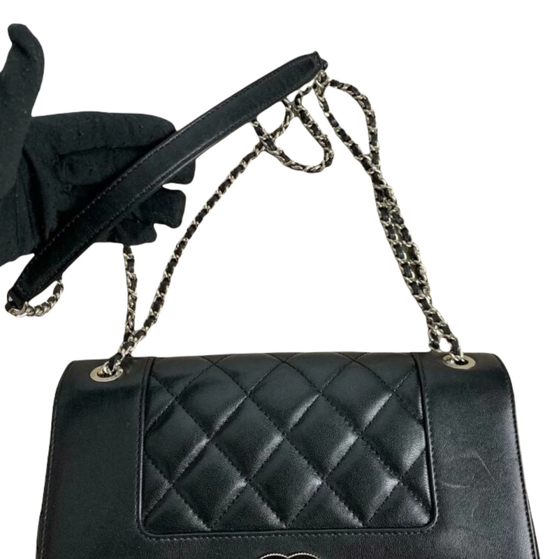 CHANEL Mademoiselle Vintage Flap Sheepskin Leather Shoulder Bag Black-US