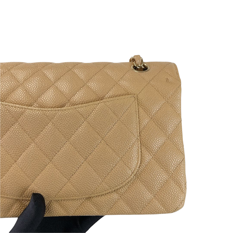 Classic Double Flap Caviar Medium Dark Beige GHW