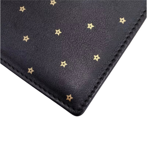 Star Printed Wallet On Chain Leather Black GHW