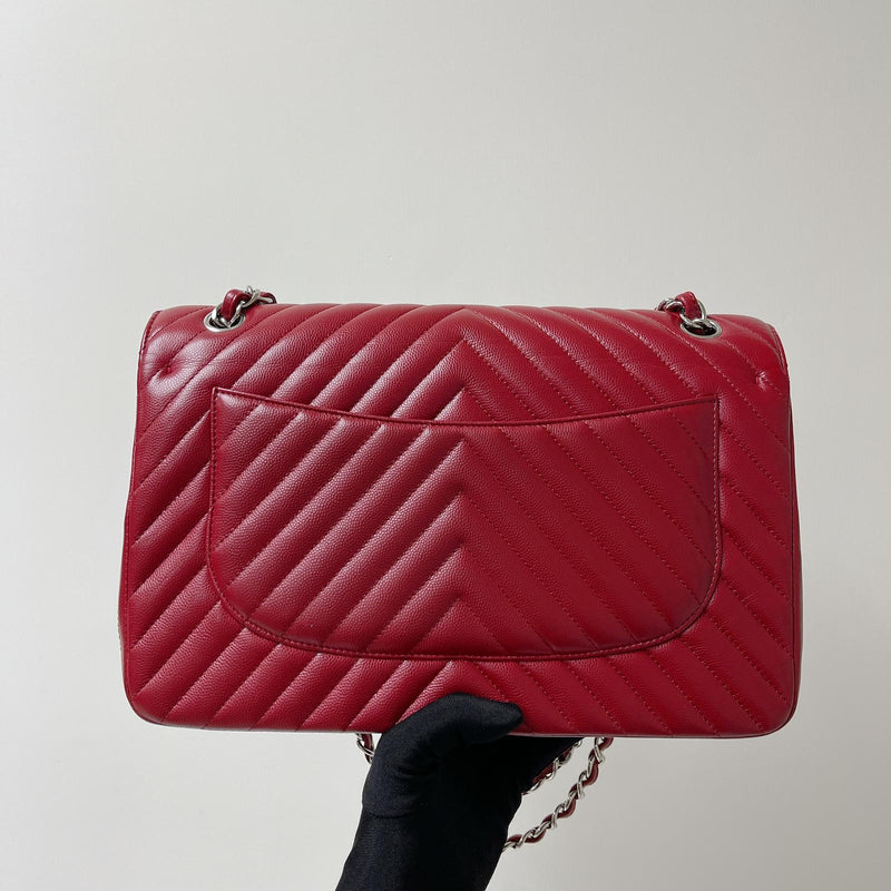 Classic Flap Jumbo Caviar Red Chevron SHW