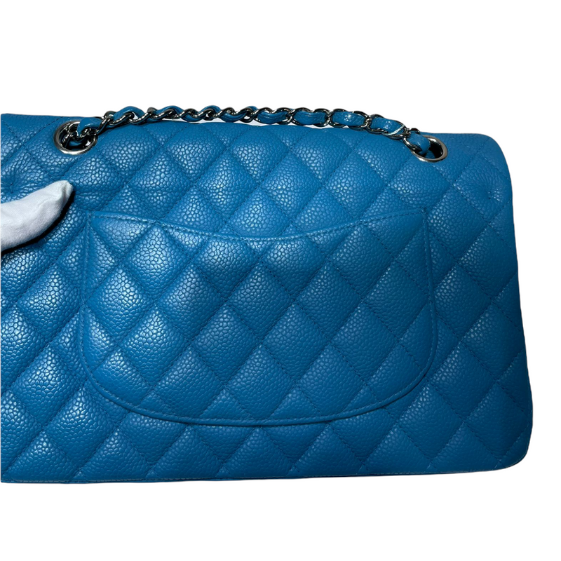 Classic Double Flap Matte Caviar Medium Blue SHW