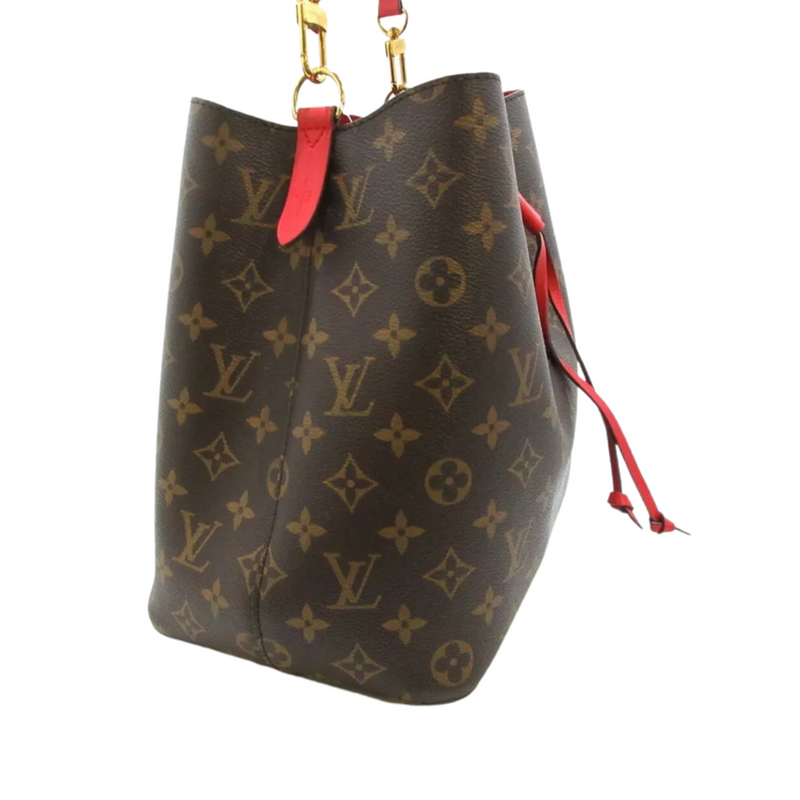 Louis Vuitton Brown Monogram Red Neonoe Bucket Bag Shoulder Tote