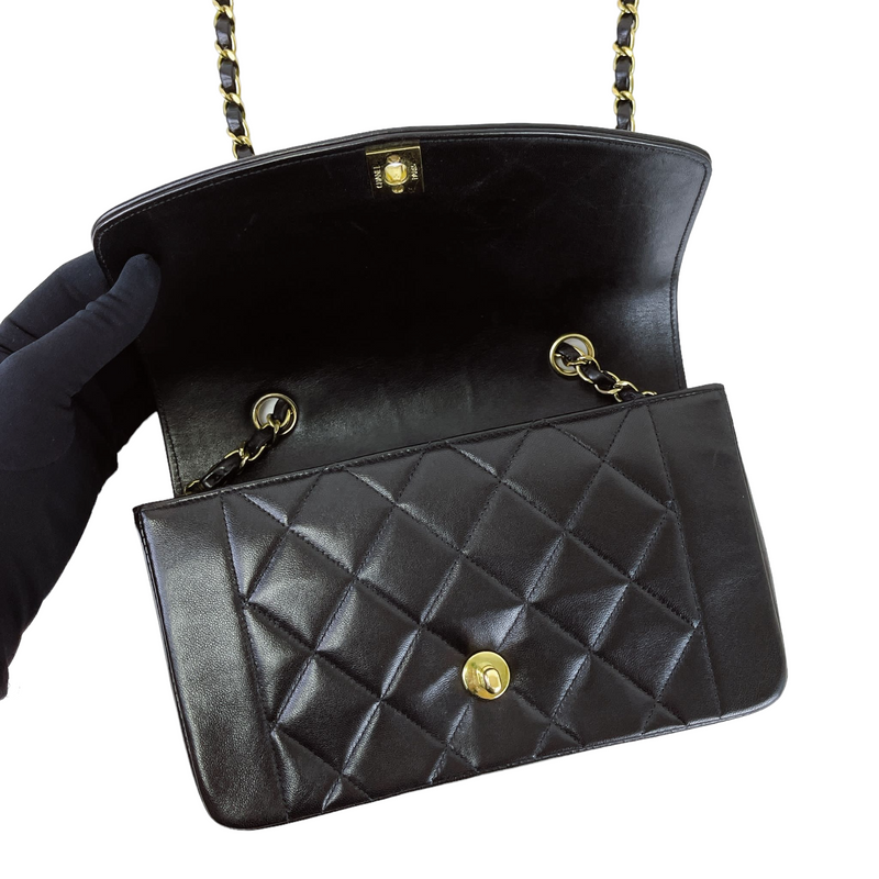Small Classic Diana flap Black Lambskin GHW