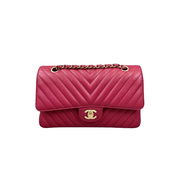 CHANEL Lambskin Reverse Chevron Quilted Round Top Handle Flap