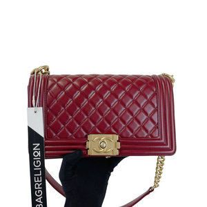 Quilted Old Medium Boy Calfskin Dark Red GHW