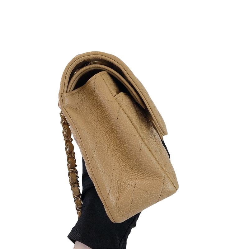 Classic Double Flap Caviar Medium Dark Beige GHW