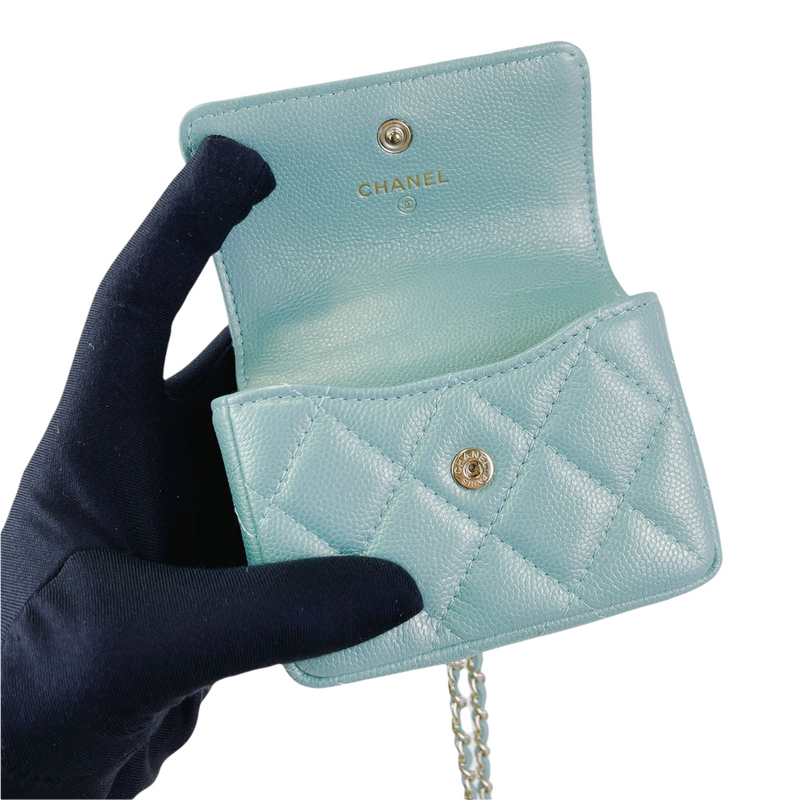 Caviar Quilted Pearl Card Holder Caviar Blue GHW