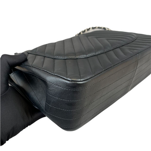 Classic Flap Jumbo Caviar Black Chevron SHW