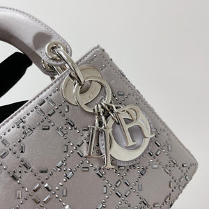 Embellished Cannage Satin Mini Lady Dior Grey