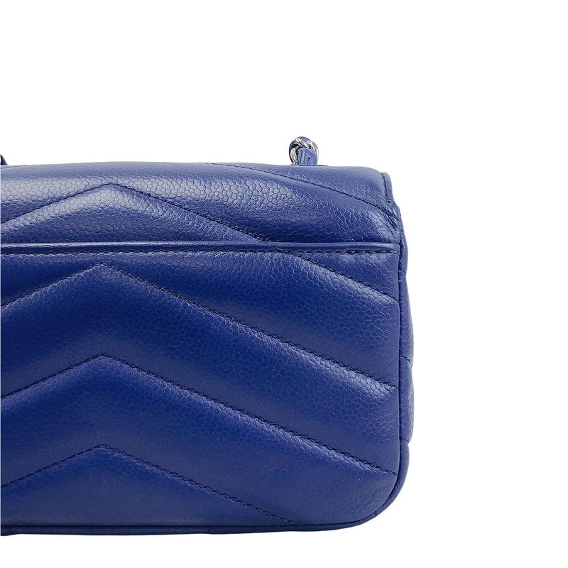 Chevron Flap Mini Rectangle Caviar Blue SHW