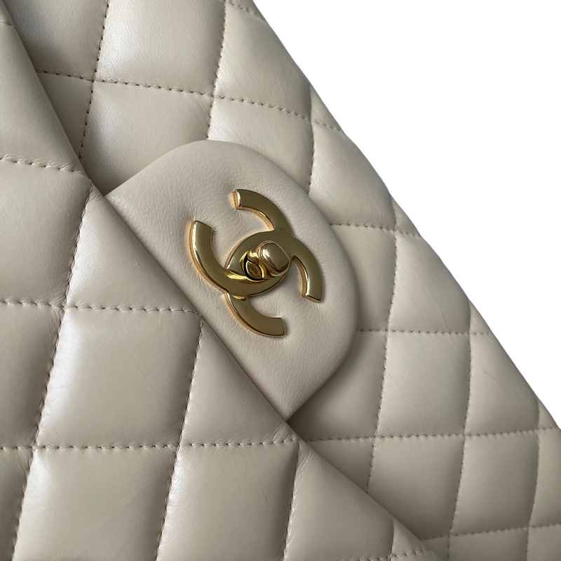 Chanel Double Flap Jumbo Beige Lambskin GHW