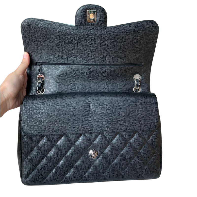 Jumbo Double Flap Caviar Black SHW