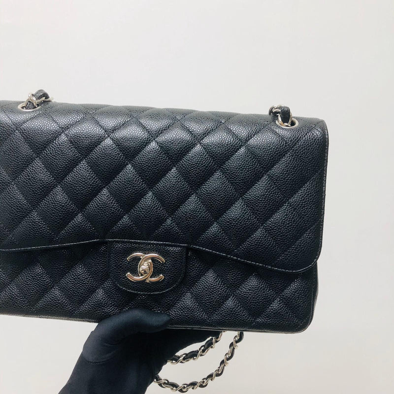 Classic Double Flap Jumbo Bag in Black Caviar with SHW