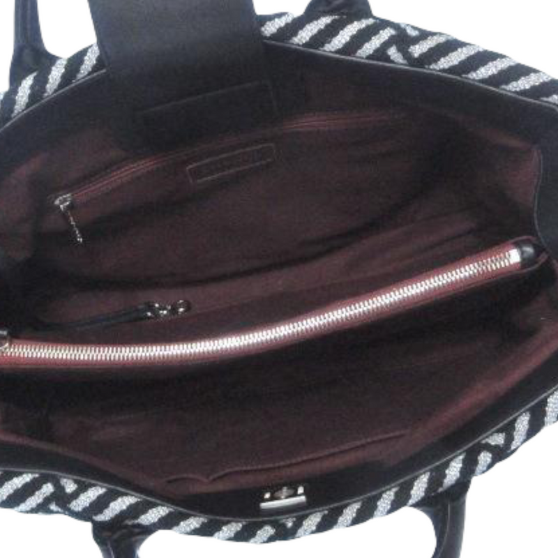 Woven Canvas Shopping Tote Black & Silver