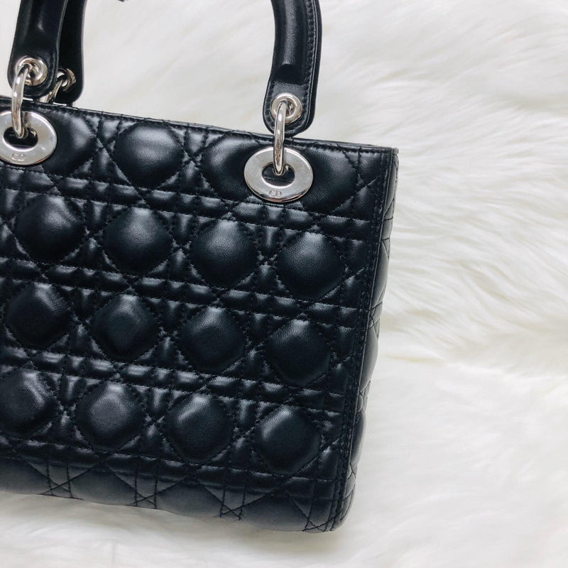 Classic Lambskin Cannage Medium Lady Dior Black Leather Bag