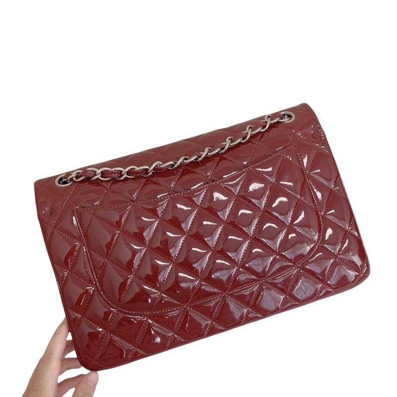 Chanel Double Flap Jumbo Patent Red SHW