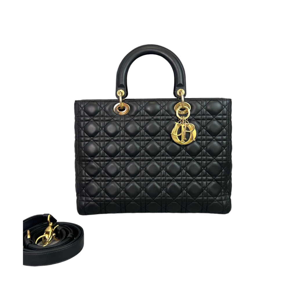 Large Lady Dior Lambskin Black GHW