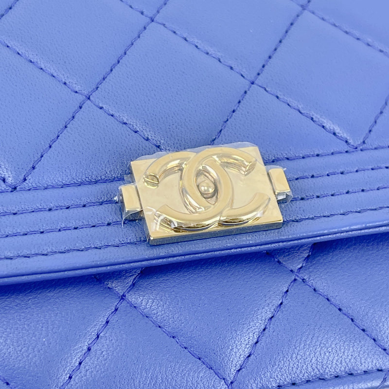 Boy Wallet on Chain Lambskin Blue GHW