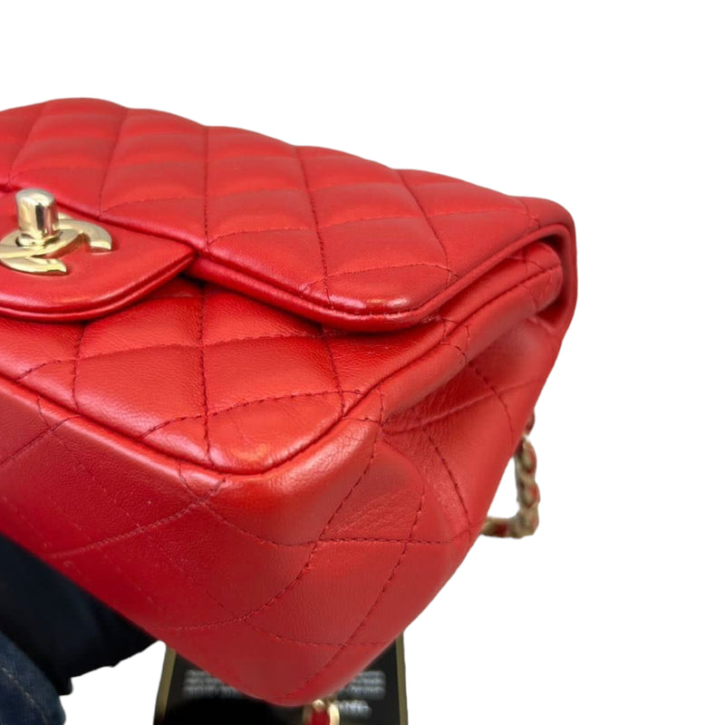 Classic Flap Square Mini Lambskin Red GHW