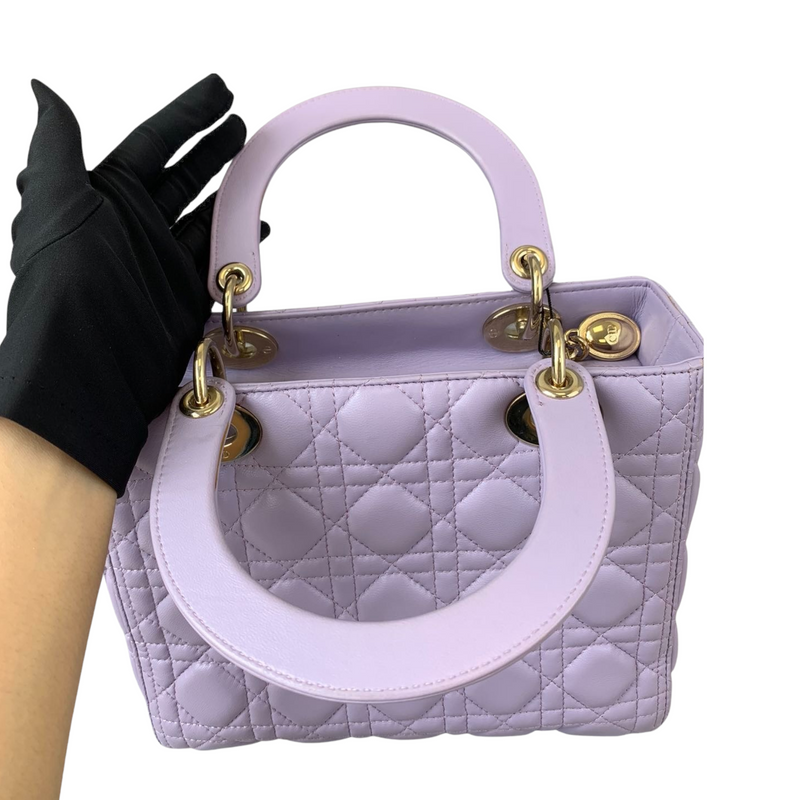 Medium Lady Dior Lambskin Lilac GHW