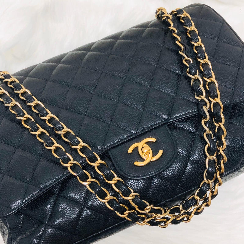 Single Flap Maxi in Black Caviar Leather with GHW