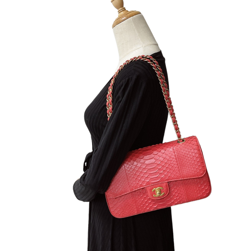 Classic Flap Medium Bag Python Red GHW