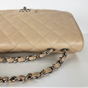 Single Flap Jumbo in Beige Caviar with SHW