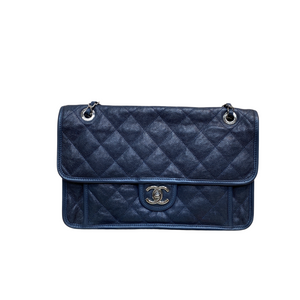 French Riviera Flap Caviar Navy Blue SHW