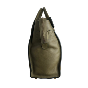 Mini Luggage Bag Drummed Leather Olive Green GHW