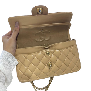 Classic Double Flap Small Lambskin Beige GHW