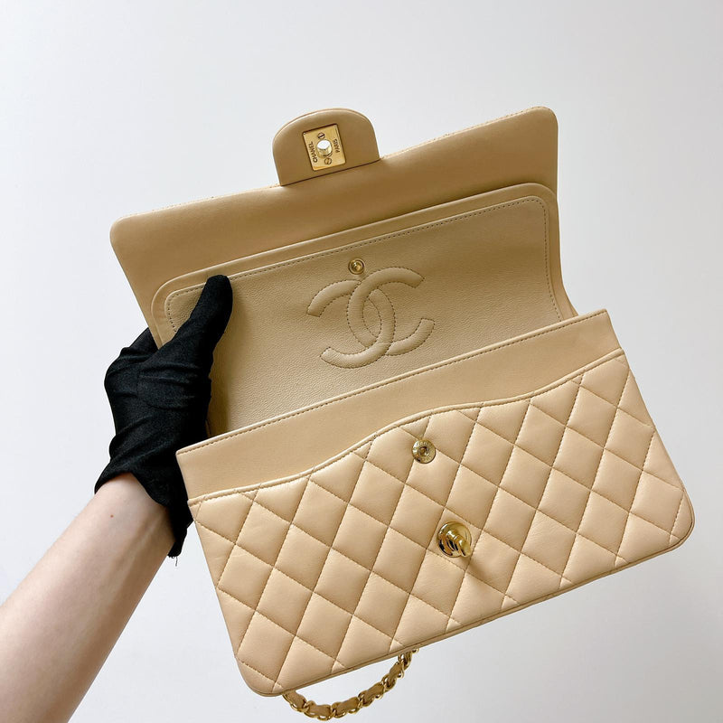 Double Flap Medium Lambskin Beige GHW