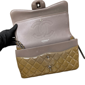 Jumbo Double Flap Patent Taupe SHW