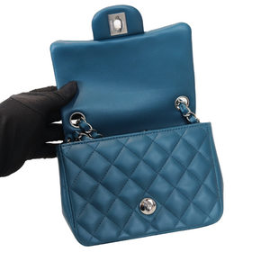 Mini Square Flap Cafskin Quilted Blue Fonce SHW