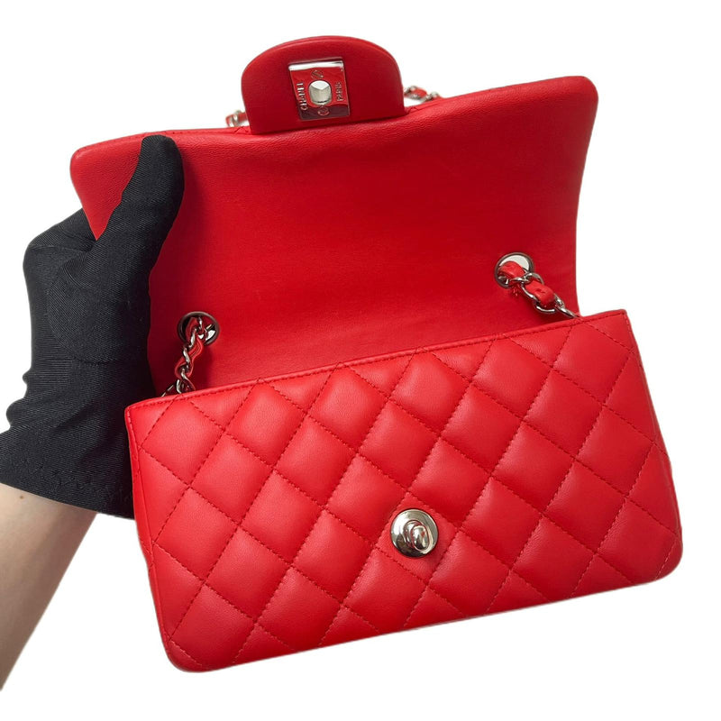 Mini Rectangle Lambskin Red SHW