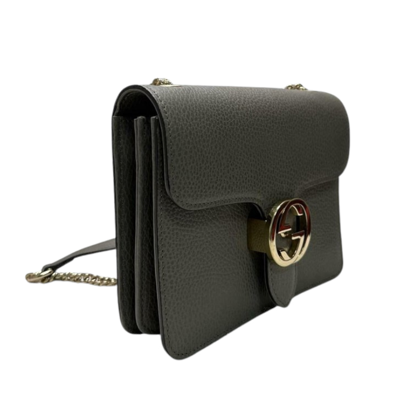 Small Interlocking GG Calfskin Grey GHW