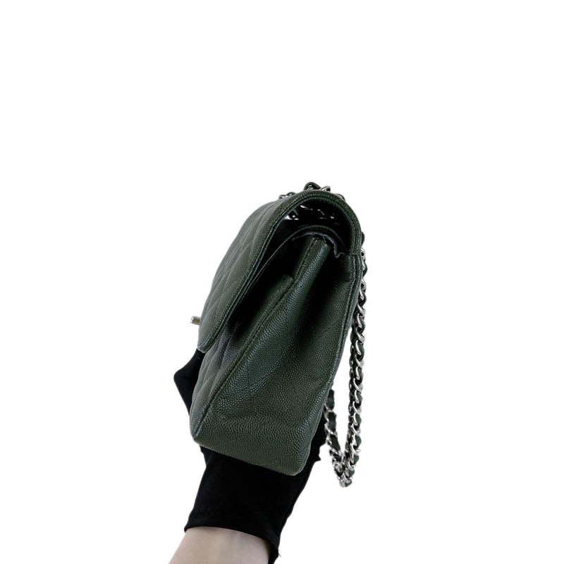 Medium Classic Double Flap Caviar Green SHW
