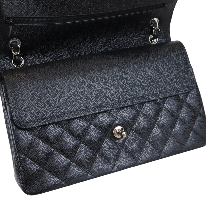 Classic Double Flap Jumbo Black Caviar SHW