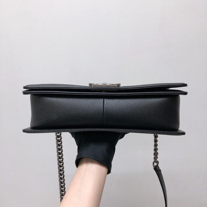 Chanel Boy Bag Black Silver Ruthenium Hardware Shoulder Bag Tote With Dust  bag 