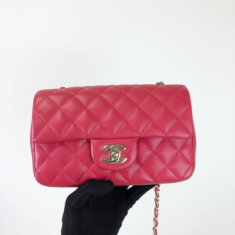 Mini Rectangle Lambskin Red GHW