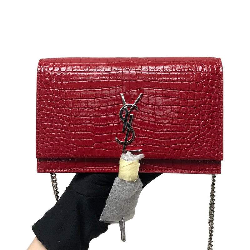 Classic Monogram Kate Tassel WOC in Red Crocodile Embossed Leather