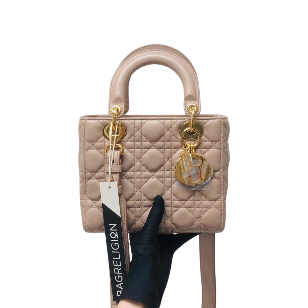 My Lady Dior Lucky Badges Cannage Lambskin Small Bag in Beige with GHW